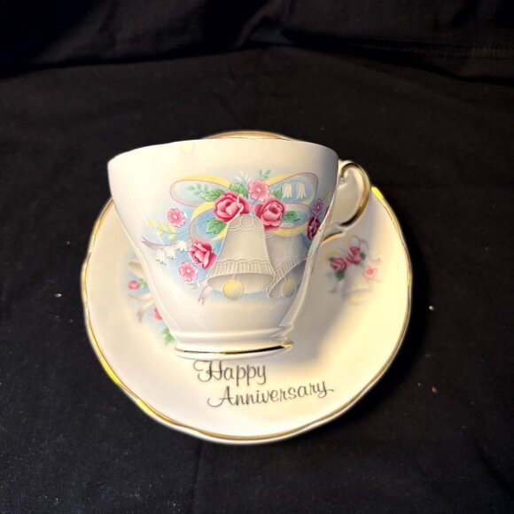 Royal Stuart Bone China Cup and Saucer - Happy Anniversary - Picture 1 of 4